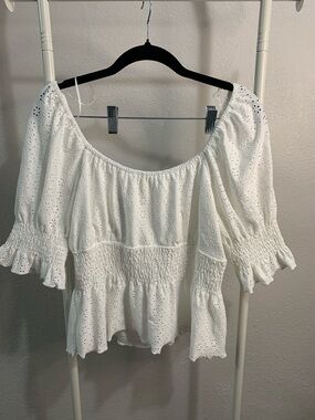 URBAN Romantics White Eyelet Smocked Peasant Top